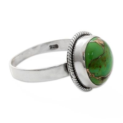 Alternate image for Silver Silver Ring with Green Composite Turquoise Green Fields in Jaipur
