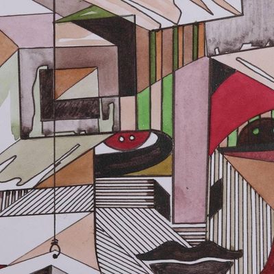 Alternate image for Colorful Modern Cubist Painting from India Materialism