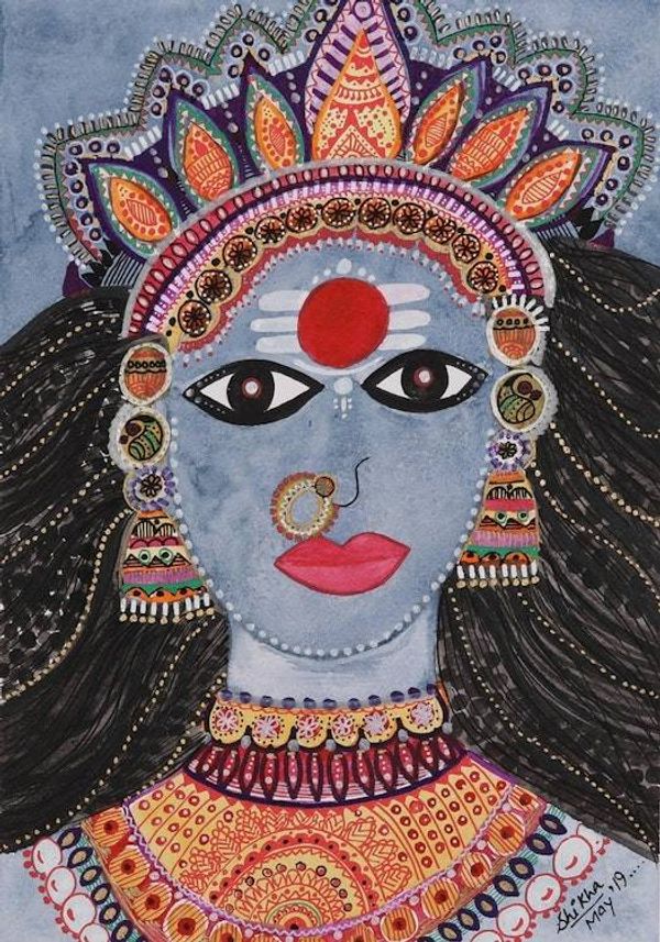 Alternate image for Hindu Folk Art Painting of Parvati from India Parvati Roop Form
