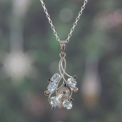 Primary image for Rhodium-Plated Blue Topaz and Sapphire Pendant Necklace Sparkling Berries
