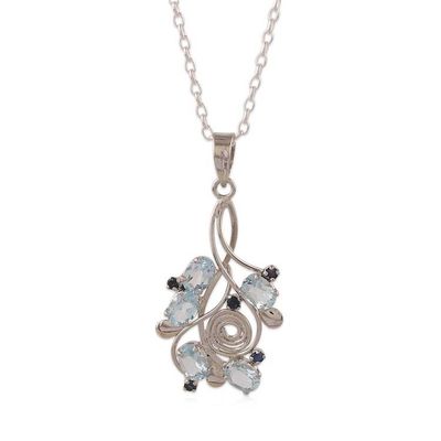 Alternate image for Rhodium-Plated Blue Topaz and Sapphire Pendant Necklace Sparkling Berries