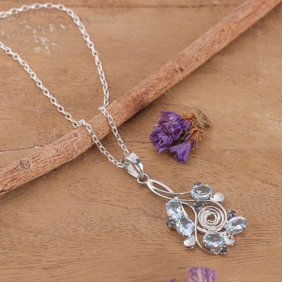 Alternate image for Rhodium-Plated Blue Topaz and Sapphire Pendant Necklace Sparkling Berries