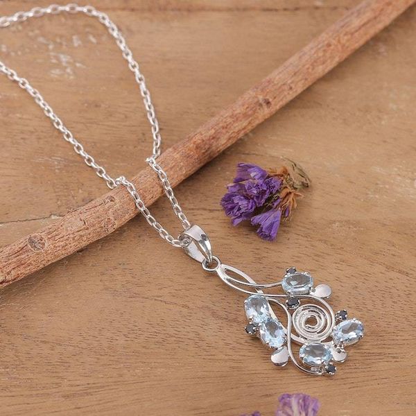Alternate image for Rhodium-Plated Blue Topaz and Sapphire Pendant Necklace Sparkling Berries