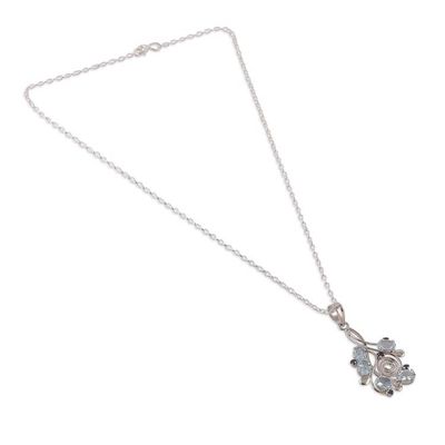 Alternate image for Rhodium-Plated Blue Topaz and Sapphire Pendant Necklace Sparkling Berries