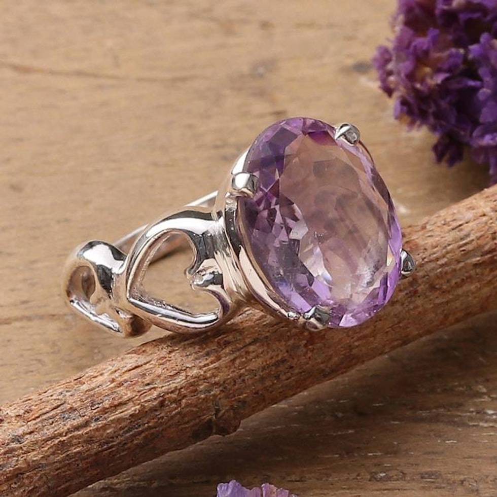 Amethyst Heart Cocktail Ring from India 'Ode to Love'
