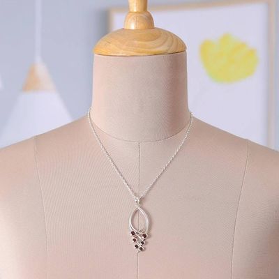 Alternate image for Modern Silver Pendant Necklace with 6 Natural Garnet Gems Crimson Teardrop