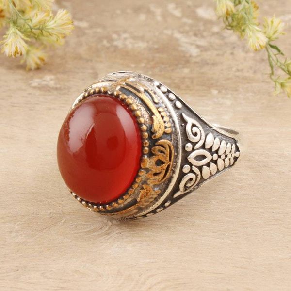 Alternate image for Red-Orange Onyx Domed Ring Crafted in India Fiery Allure