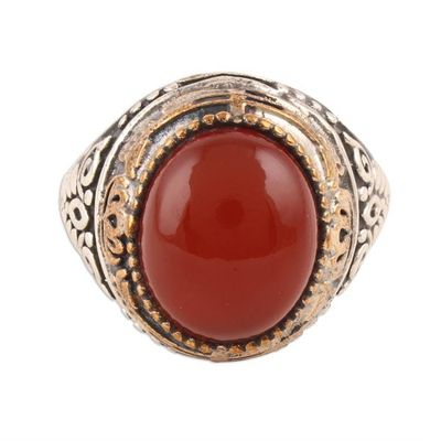 Alternate image for Red-Orange Onyx Domed Ring Crafted in India Fiery Allure