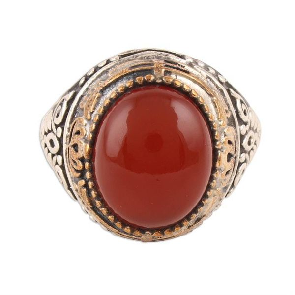 Alternate image for Red-Orange Onyx Domed Ring Crafted in India Fiery Allure