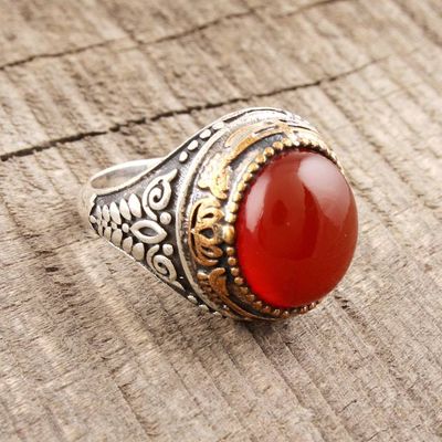 Alternate image for Red-Orange Onyx Domed Ring Crafted in India Fiery Allure
