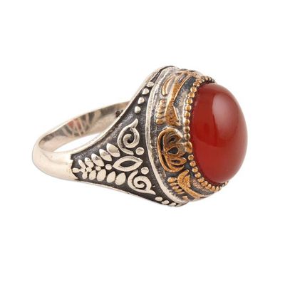Alternate image for Red-Orange Onyx Domed Ring Crafted in India Fiery Allure