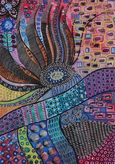 Primary image for Signed Intricate Abstract Painting from India Folklore Rooster