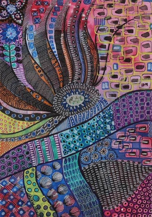 Alternate image for Signed Intricate Abstract Painting from India Folklore Rooster