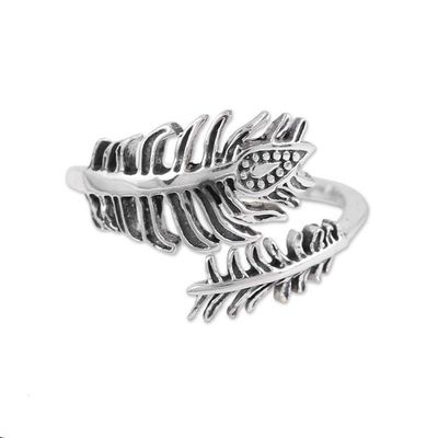 Alternate image for Sterling Silver Paisley Feather Leaf Wrap Ring Magical Leaf