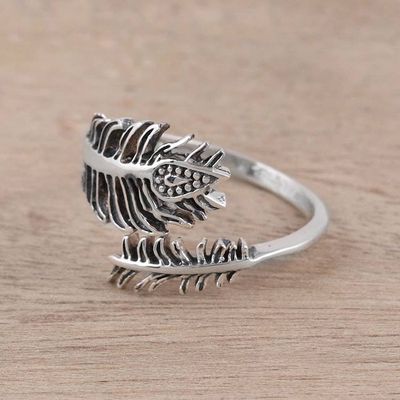 Alternate image for Sterling Silver Paisley Feather Leaf Wrap Ring Magical Leaf