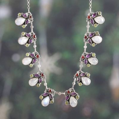 Primary image for Spring-Themed 11-Carat Faceted Multi-Gemstone Link Necklace Garden of Delhi