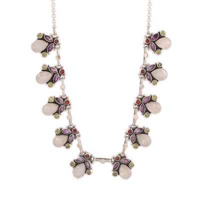 Alternate image for Spring-Themed 11-Carat Faceted Multi-Gemstone Link Necklace Garden of Delhi