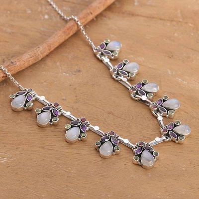 Alternate image for Spring-Themed 11-Carat Faceted Multi-Gemstone Link Necklace Garden of Delhi