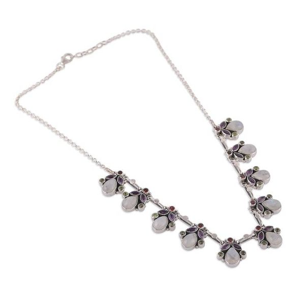 Alternate image for Spring-Themed 11-Carat Faceted Multi-Gemstone Link Necklace Garden of Delhi