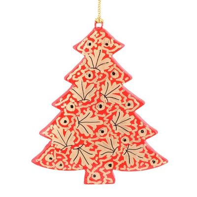 Alternate image for 3 Christmas Pinetree Kashmiri Folk Art-Themed Wood Ornaments Kashmir Christmas