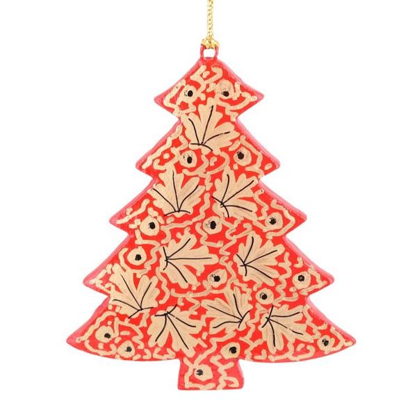 Alternate image for 3 Christmas Pinetree Kashmiri Folk Art-Themed Wood Ornaments Kashmir Christmas