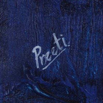 Alternate image for Signed Expressionist Painting in Blue and Green from India Fishing Fantasy