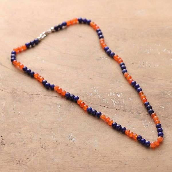 Alternate image for Bohemian-Inspired Lapis Lazuli and Carnelian Beaded Necklace Fire  Sea