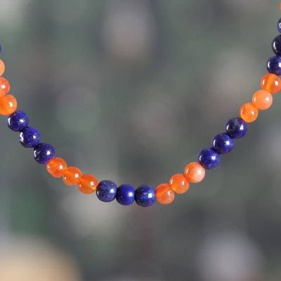 Alternate image for Bohemian-Inspired Lapis Lazuli and Carnelian Beaded Necklace Fire  Sea
