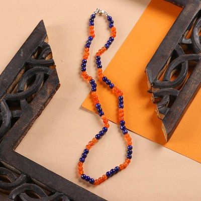 Alternate image for Bohemian-Inspired Lapis Lazuli and Carnelian Beaded Necklace Fire  Sea