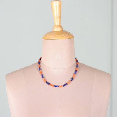 Alternate image for Bohemian-Inspired Lapis Lazuli and Carnelian Beaded Necklace Fire  Sea