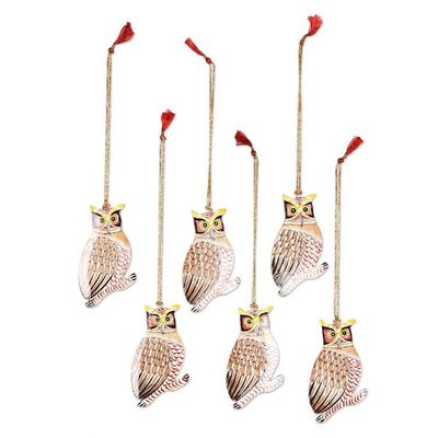 Alternate image for Unique Owl Ornaments from India Set of 6 Owl Be Home for Christmas