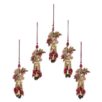Alternate image for Hand Made Beaded Flower Christmas Ornaments Set of 5 Mughal Bouquet