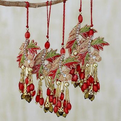 Alternate image for Hand Made Beaded Flower Christmas Ornaments Set of 5 Mughal Bouquet