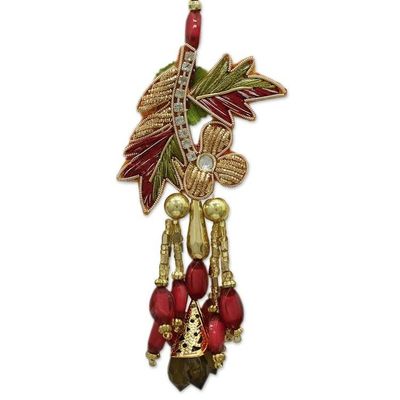 Alternate image for Hand Made Beaded Flower Christmas Ornaments Set of 5 Mughal Bouquet