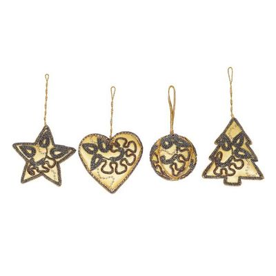 Alternate image for Golden-Toned 4-Piece Hand-Beaded Christmas Ornament Set Holiday Joy