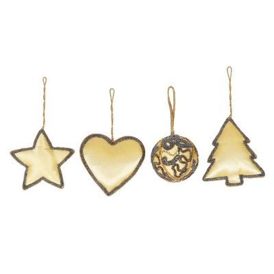 Alternate image for Golden-Toned 4-Piece Hand-Beaded Christmas Ornament Set Holiday Joy