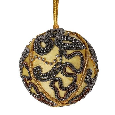 Alternate image for Golden-Toned 4-Piece Hand-Beaded Christmas Ornament Set Holiday Joy