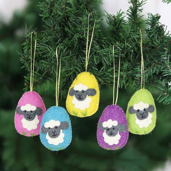 Alternate image for Set of 5 Wool Felt Sheep Ornaments Sheepish Greetings