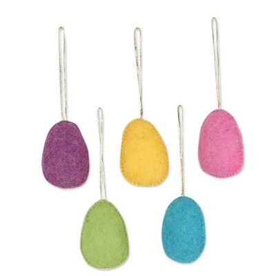 Alternate image for Set of 5 Wool Felt Sheep Ornaments Sheepish Greetings