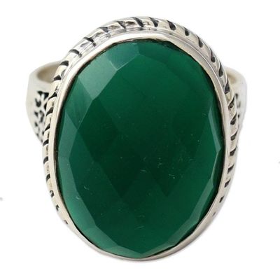Alternate image for Green Onyx and Sterling Silver Ring from India Bold Charm