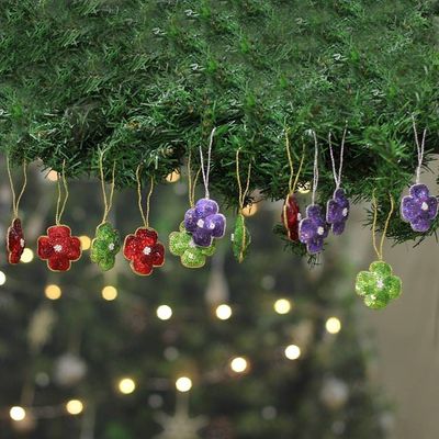 Alternate image for Spring-Themed Multicolor 12-Piece Sequin-Beaded Ornament Set Dashing Daisies