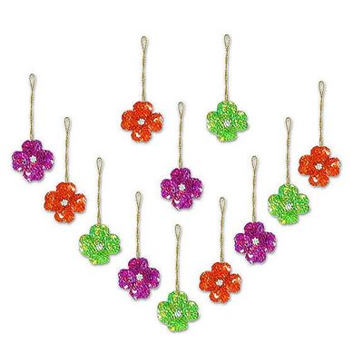 Alternate image for Spring-Themed Multicolor 12-Piece Sequin-Beaded Ornament Set Dashing Daisies