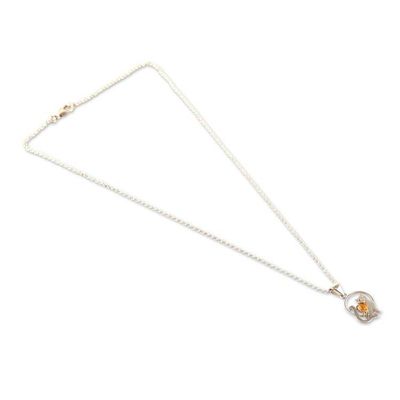 Alternate image for Whimsical Silver Cat Pendant Necklace with Citrine Gemstone Feline Poise