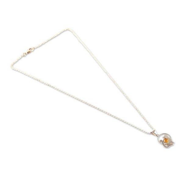 Alternate image for Whimsical Silver Cat Pendant Necklace with Citrine Gemstone Feline Poise