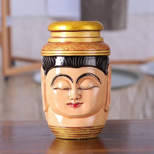 Alternate image for Buddha-Themed Hand-Painted Kadam Wood Pen Holder Serene Words