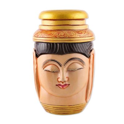 Alternate image for Buddha-Themed Hand-Painted Kadam Wood Pen Holder Serene Words