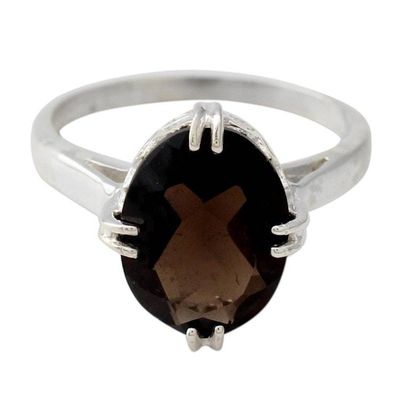 Primary image for Sterling Silver and 4.5 Carat Smoky Quartz Solitaire Ring Enchanting Mystique