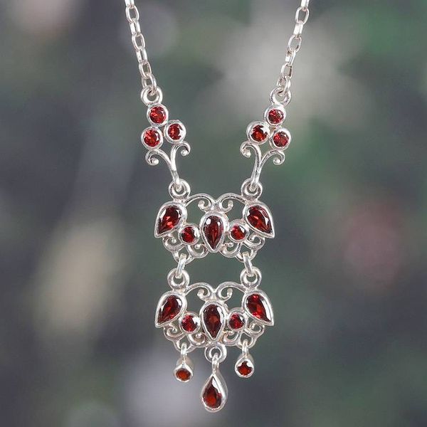 Alternate image for Chandelier-Themed Garnet Sterling Silver Pendant Necklace Dancing Chandelier