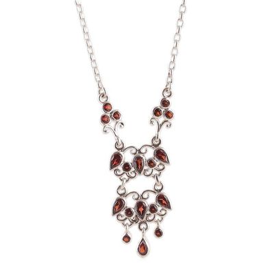Alternate image for Chandelier-Themed Garnet Sterling Silver Pendant Necklace Dancing Chandelier