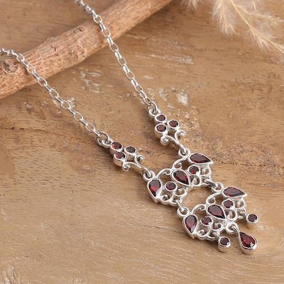 Alternate image for Chandelier-Themed Garnet Sterling Silver Pendant Necklace Dancing Chandelier